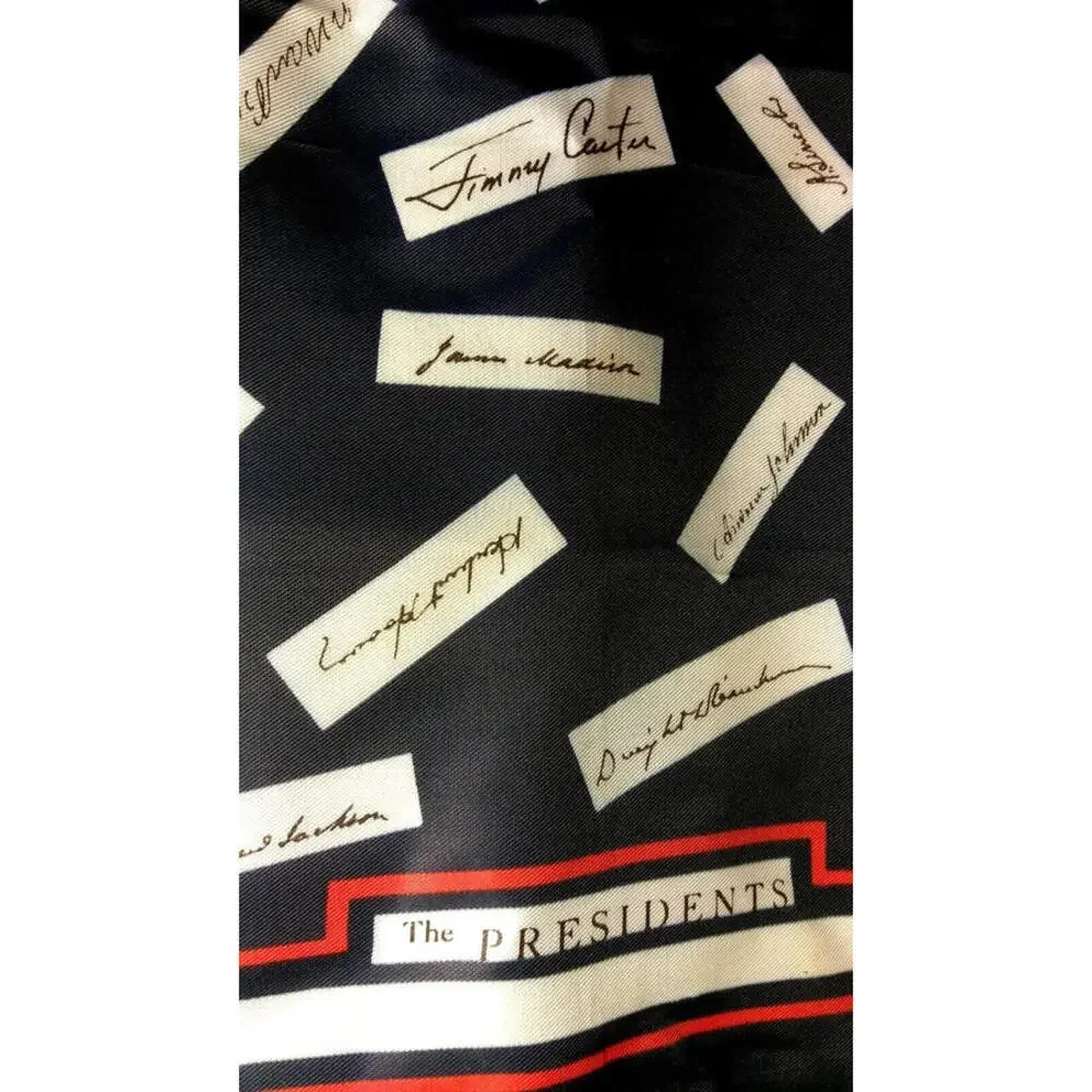 Vintage Scarf USA PRESIDENTS SIGNATURES Americana JULY 4TH Blue Scarf Acetate